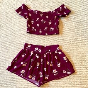 Forever 21 Size small off the shoulder cropped  top and matching shorts.